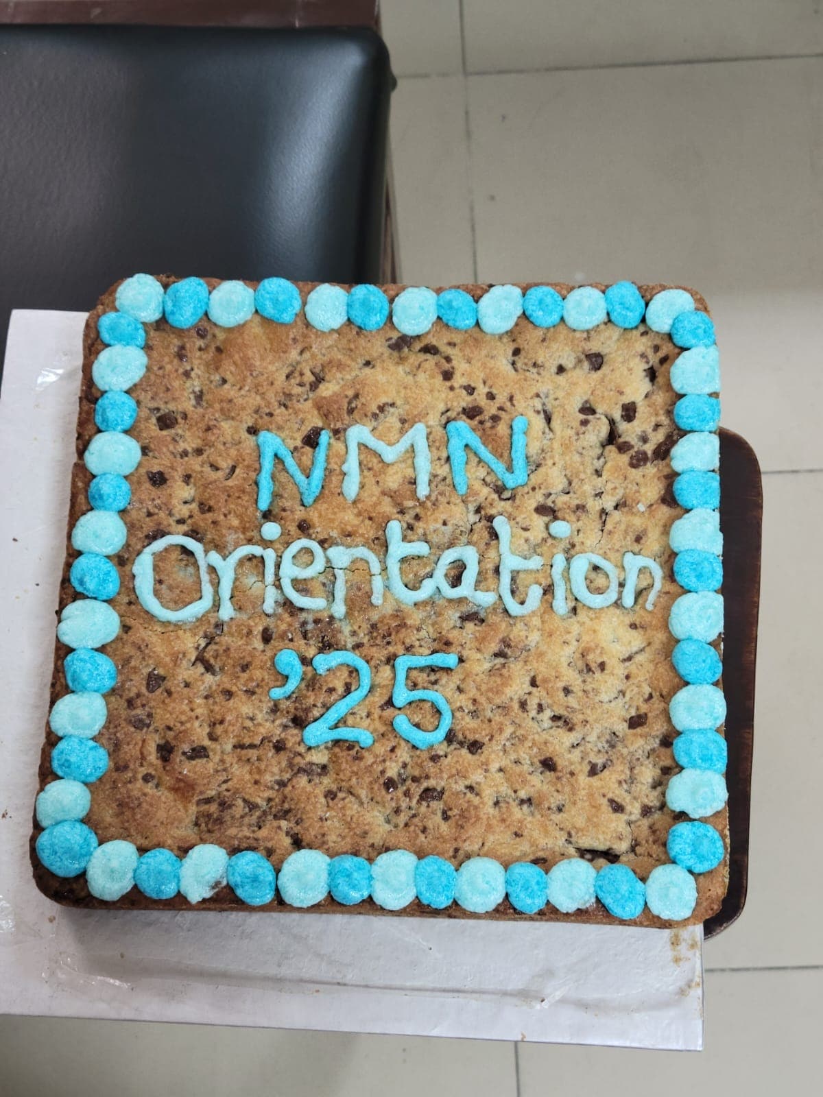 A cake iced with the words NMN Orientation ’25.